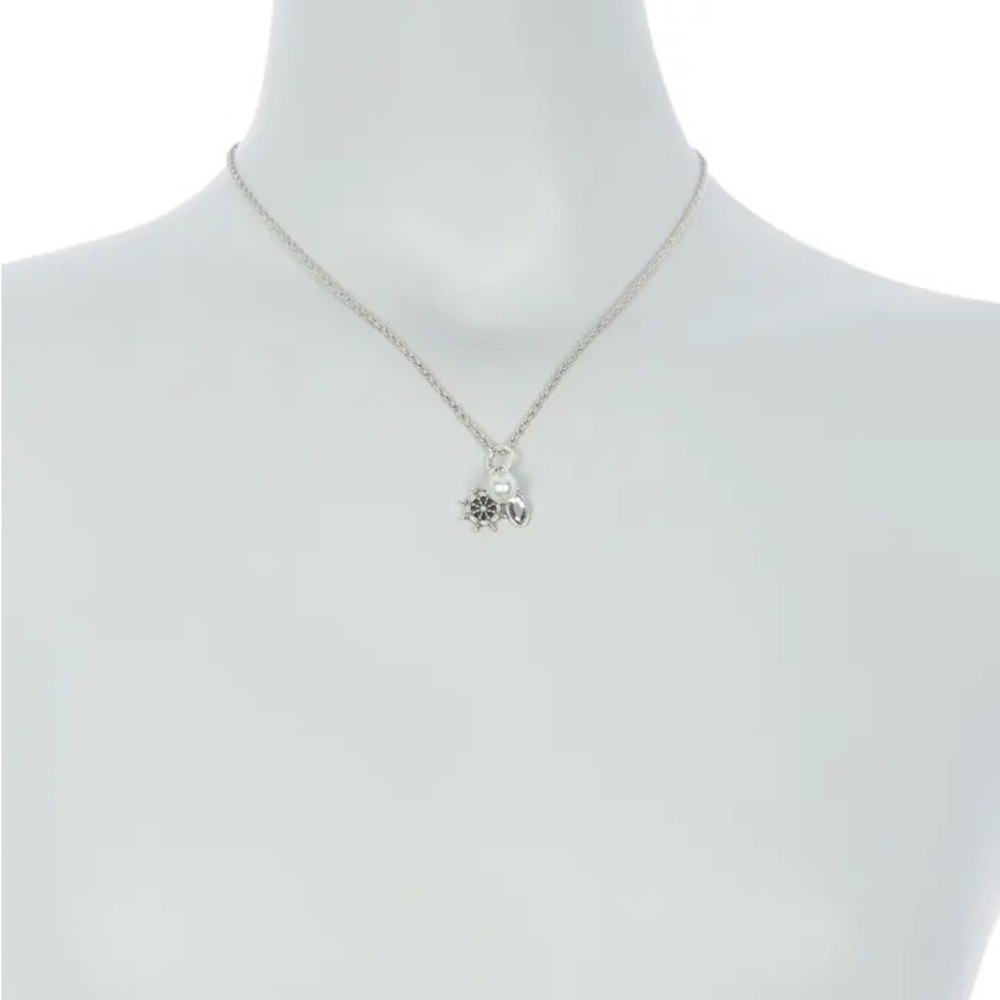 Ship Wheel & Imitation Pearl Trio Charm Pendant Necklace
ALEX AND ANI